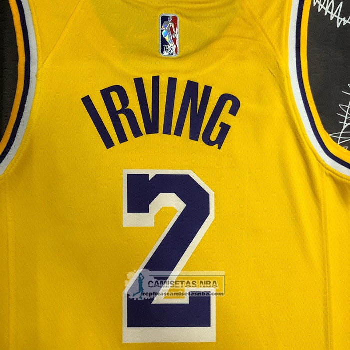 Camiseta Los Angeles Lakers Kyrie Irving NO 2 75th Anniversary 2021-22 Amarillo
